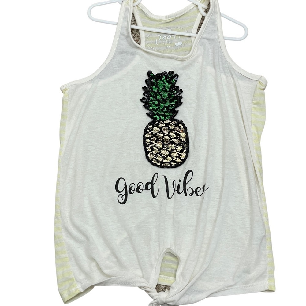 Poof! Racer Back Tank Top With Pineapple Print For Girls Size M